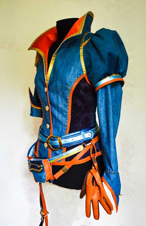 Сценический костюм в стиле ретро милитари  Материал: Джинска, кожа, атлас, микровельвет.  Дизайнер Татьяна Комарчук