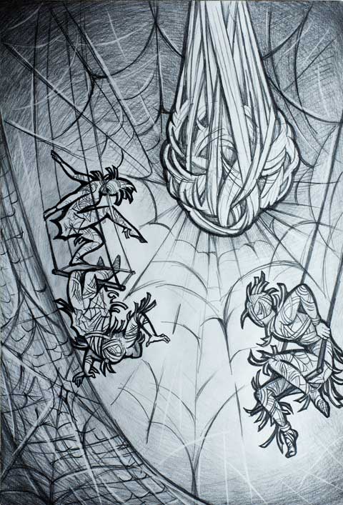 Рисунок реквизита и сценических костюмов для циркового номера полет. Художник: Татьяна Комарчук