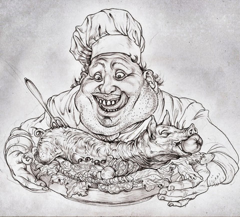 Счастливый повар Туш, перо. Автор: Никита Фёклин