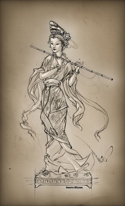 Гейша с флейтой Карандаш. Автор: Никита Фёклин