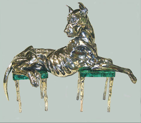 Скульптура: Дог. Материал: Серебро, малахит  Автор: Татьяна Комарчук