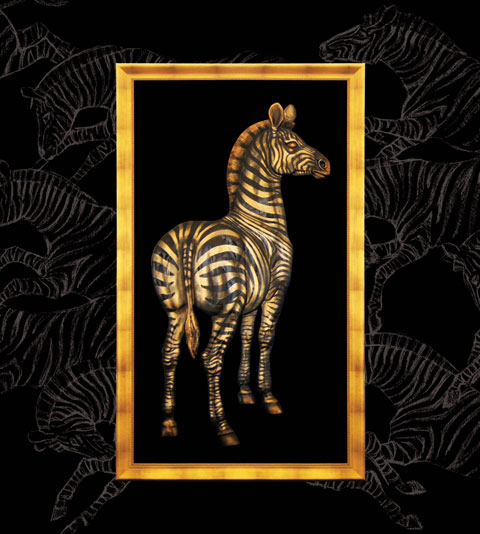 Скульптура: Зебра. Материал: литьевое дерево, художественное патинирование, стекло, рама дерево с позолотой Автор: Татьяна Комарчук