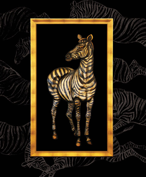 Скульптура: Зебра. Материал: литьевое дерево, художественное патинирование, стекло, рама дерево с позолотой Автор: Татьяна Комарчук