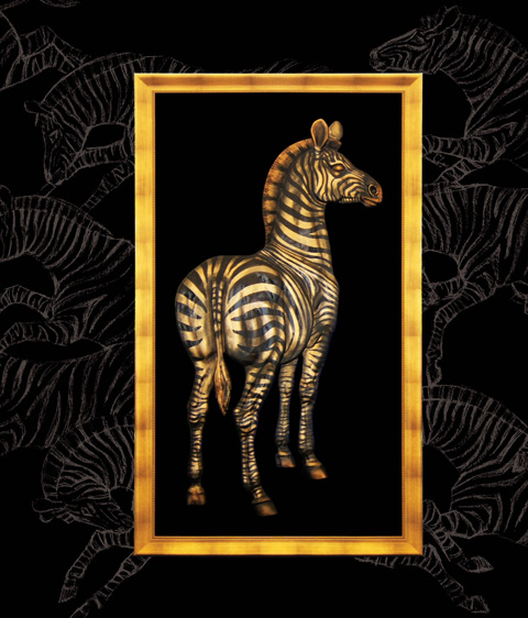 Рельеф: Зебра Материал: акрил, патина, стекло, деревянная рама с позолотой Автор: Татьяна Комарчук 