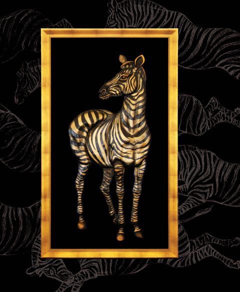 Рельеф: Зебра Материал: акрил, патина, стекло, деревянная рама с позолотой. Автор: Татьяна Комарчук