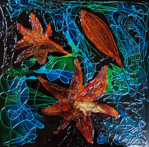 Витраж: Цветы Техника: Фьюзинг Материал: Стекло. Автор: Ольга Бутко