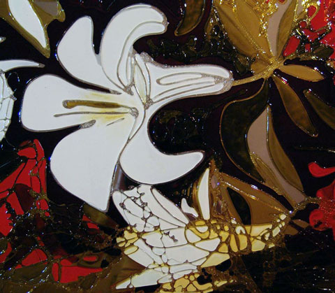 Витраж: Лилии Техника: Фьюзинг Материал: Стекло. Автор: Ольга Бутко