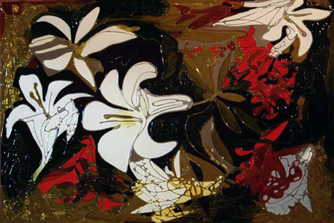 Витраж: Лилии Техника: Фьюзинг Материал: Стекло. Автор: Ольга Бутко